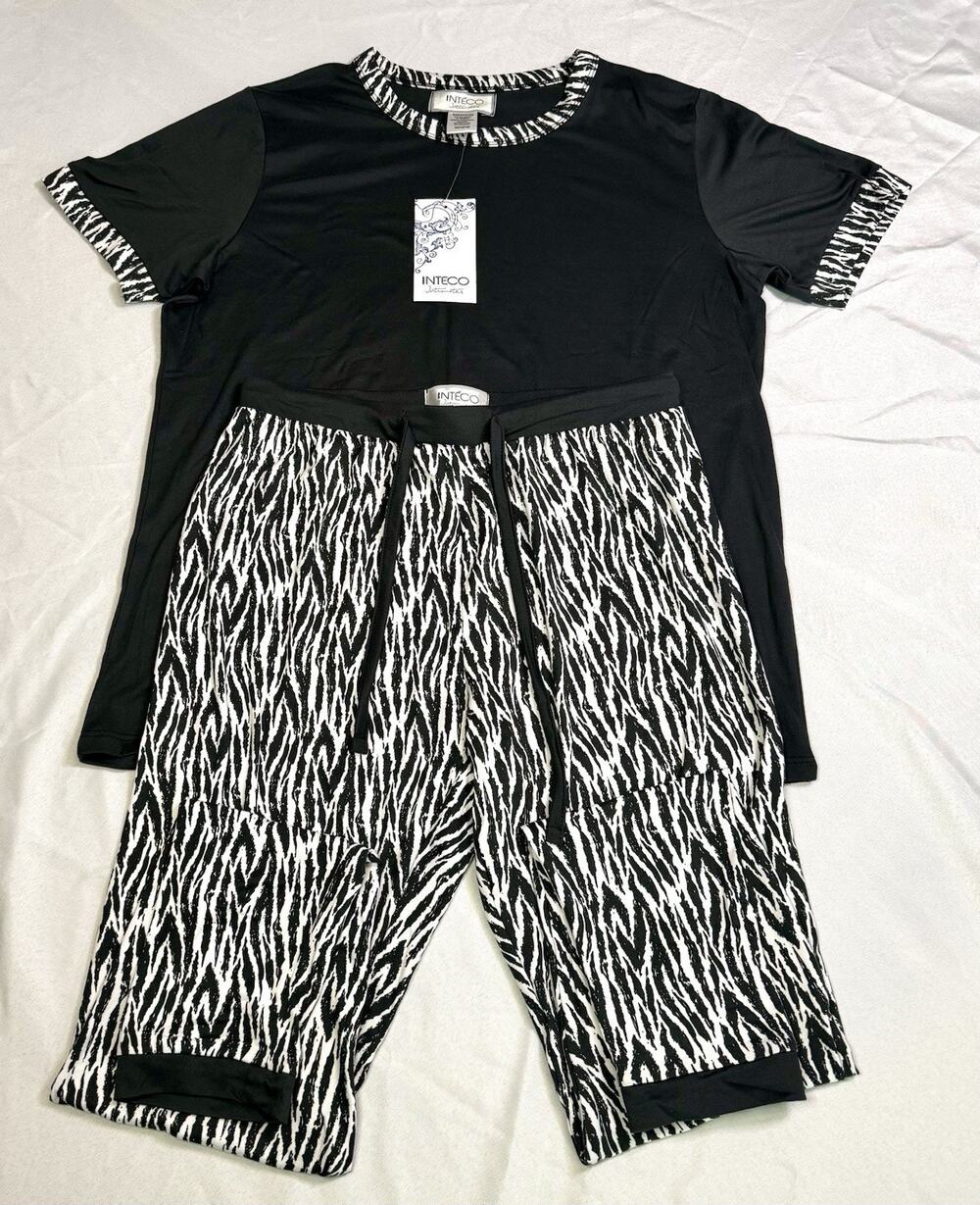 NTECO Intimates Women’s Medium 2-Piece Zebra Print Pajama Lounge Set NWT